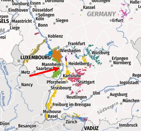 Map of the wine-growing regions of the Palatinate